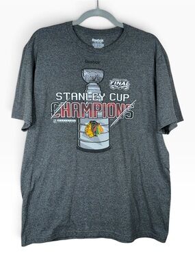 Reebok Dark Gray NHL 2015 Chicago Blackhawks Stanley Cup Champions T-Shirt Sz L